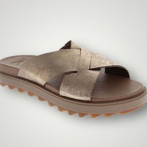 Sorel Roaming Criss Cross Slide Sandal Leather Ash Brown 7.5